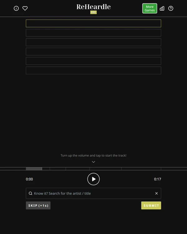 Screenshot of ReHeardle 90s, a daily music game