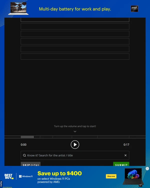 Screenshot of ReHeardle, a daily music game