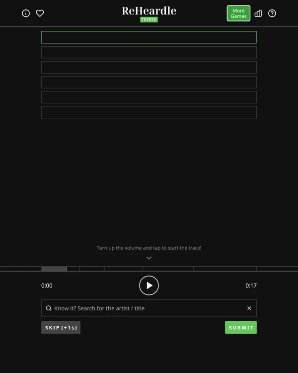 Screenshot of ReHeardle Themes, a daily music game