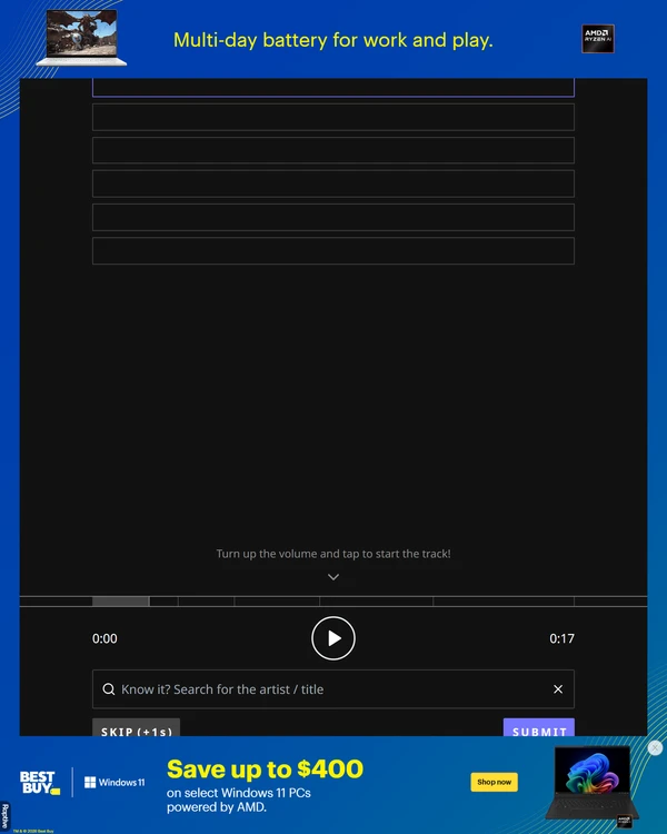 Screenshot of ReHeardle Video Games, a daily music game