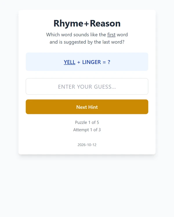 Screenshot of Rhyme+Reason, a daily word game