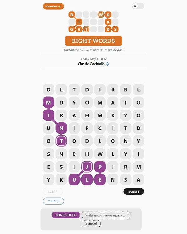 Screenshot of Right Words, a word game