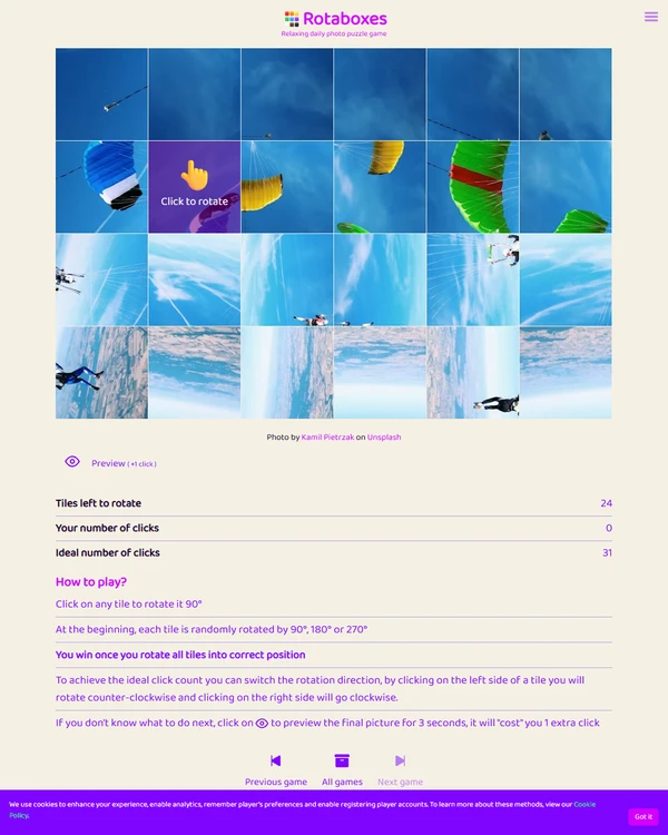 Screenshot of Rotaboxes, a daily visual game