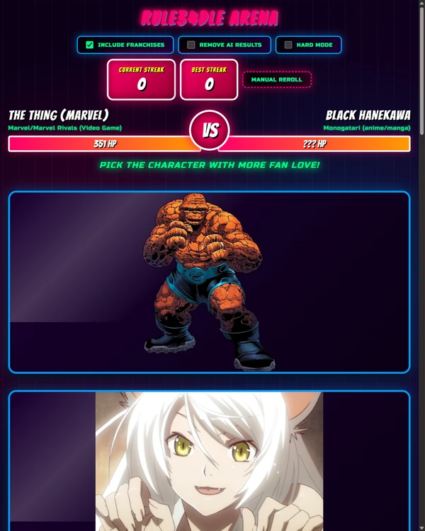 Screenshot of rule34dle, a fandom game