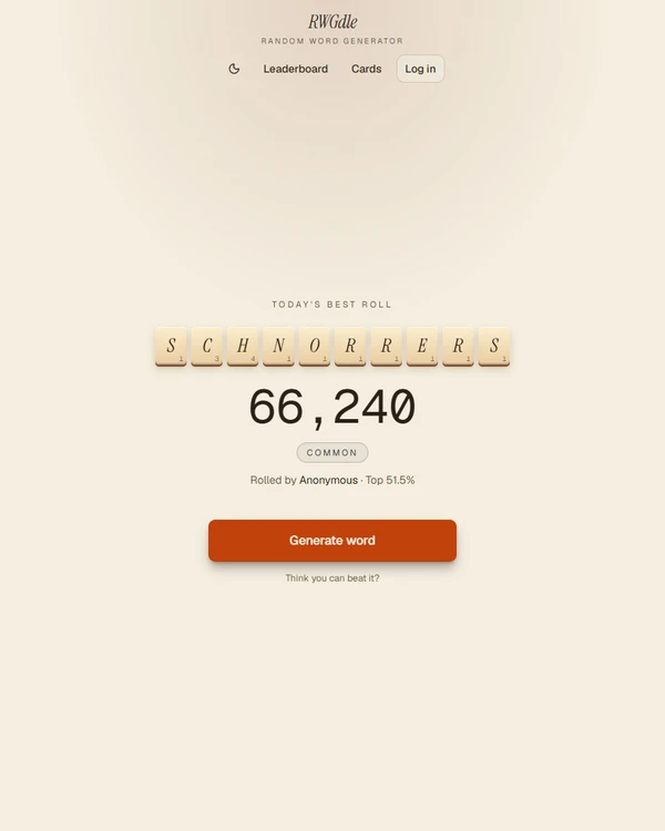 Screenshot of RWGdle by BenW, a luck game