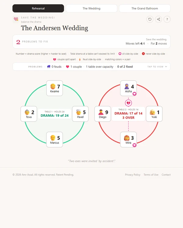 Screenshot of Save the Wedding!, a daily logic game