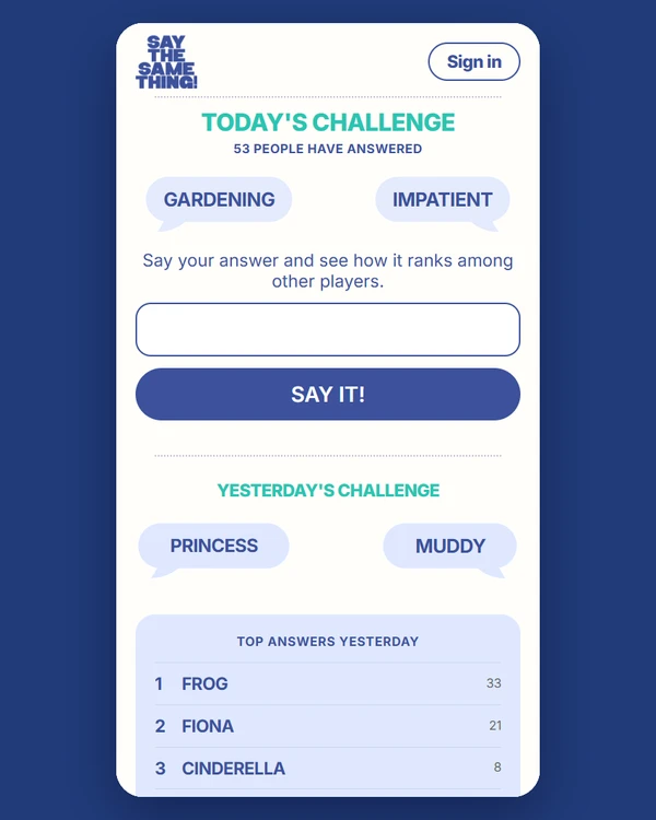 Screenshot of Say the Same Thing, a daily word game