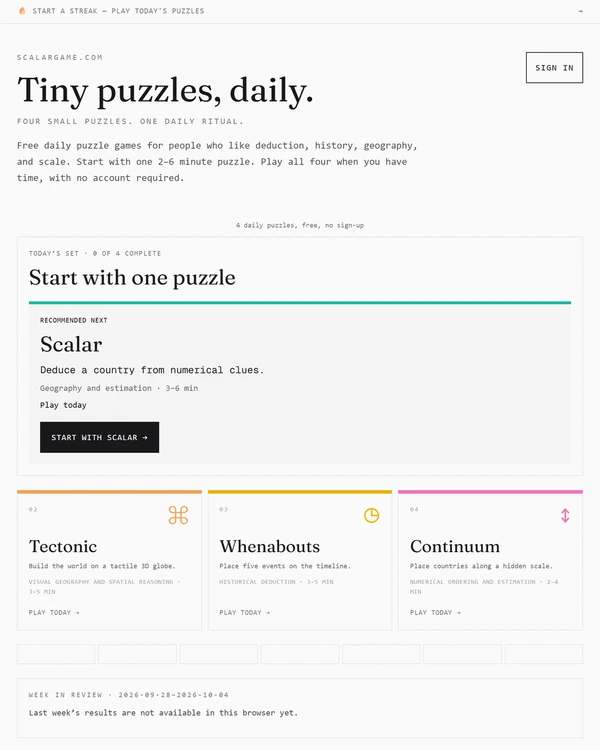 Screenshot of Scalargame, a daily geography game