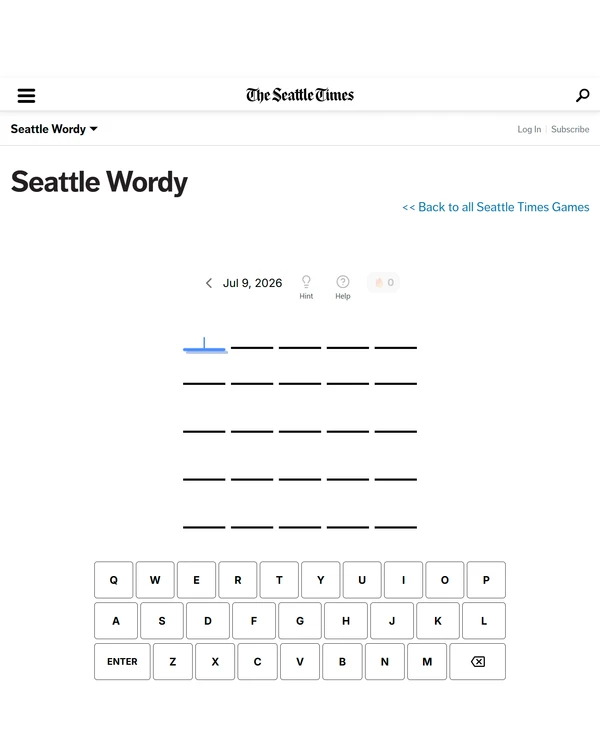 Screenshot of Seattle Wordy, a daily word game