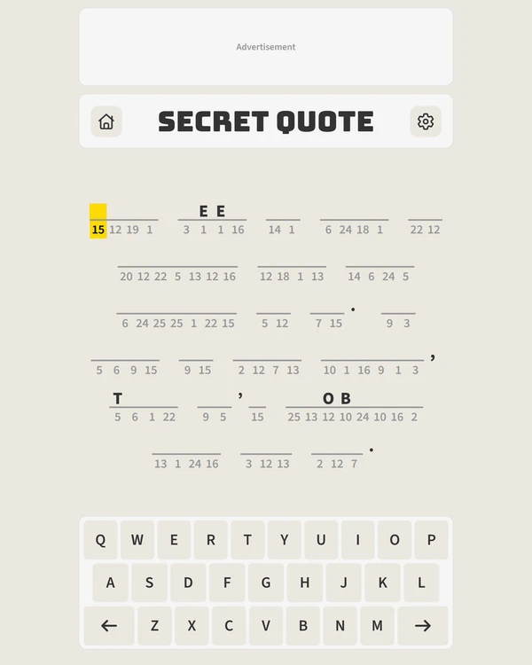 Screenshot of Secret Quote, a daily word game