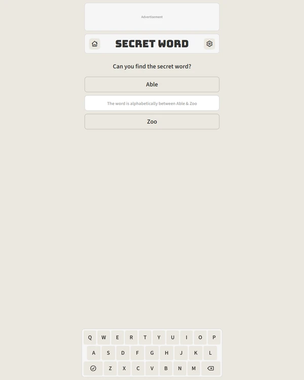 Screenshot of Secret Word, a daily word game