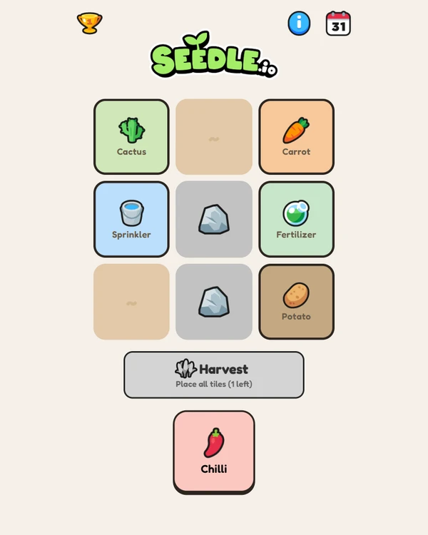 Screenshot of Seedle.io, a daily logic game
