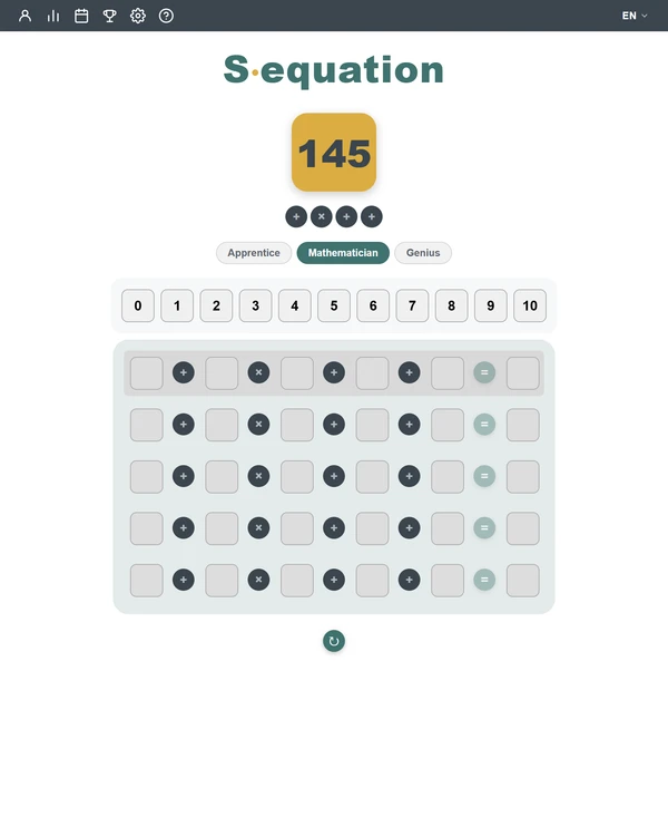 Screenshot of Sequation, a daily math game