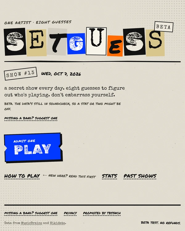 Screenshot of setguess, a daily music game