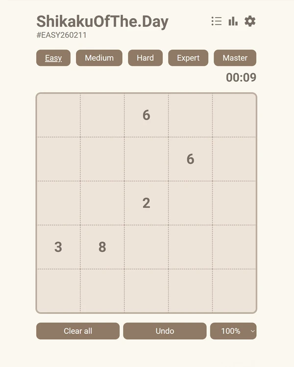 Screenshot of Shikaku of the day, a daily logic game