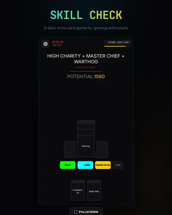 Screenshot of Skill Check, a daily fandom game
