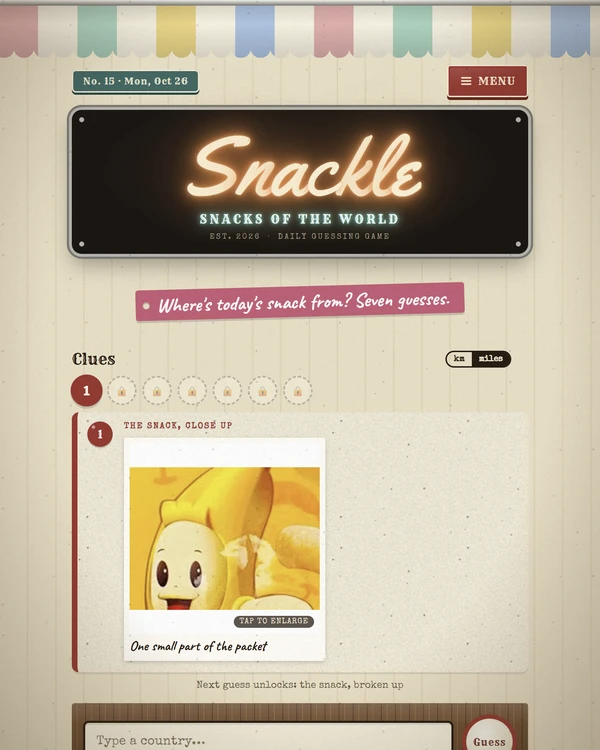 Screenshot of Snackle, a daily food game