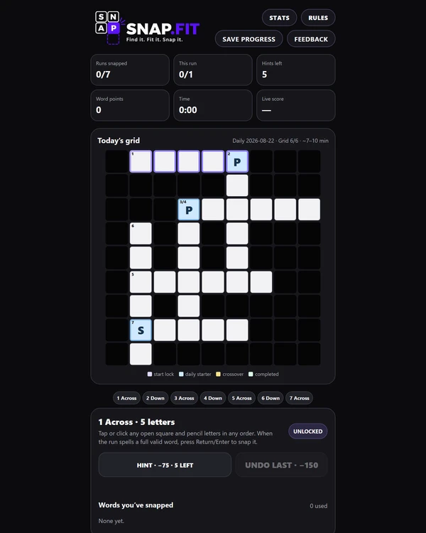 Screenshot of Snap.Fit, a daily word game