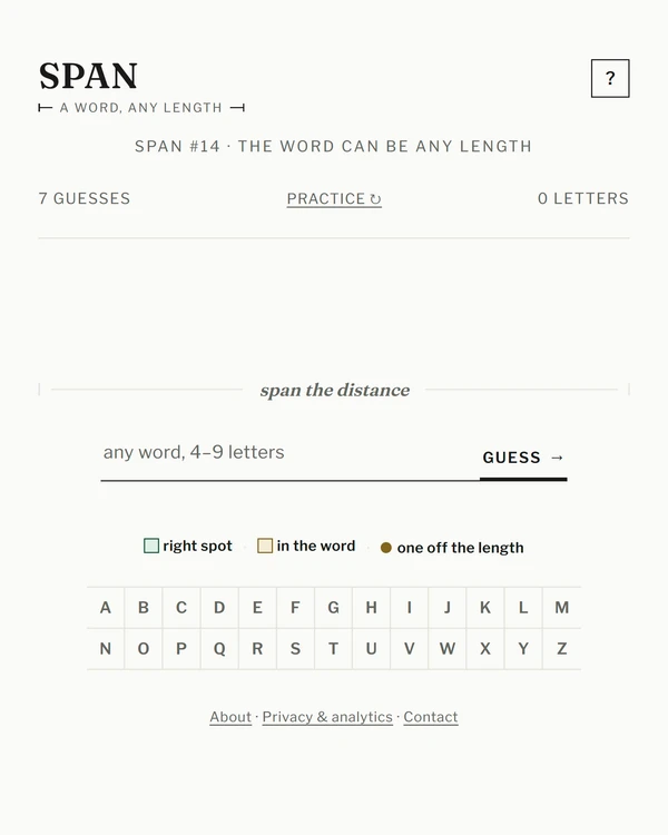 Screenshot of SPAN, a daily word game