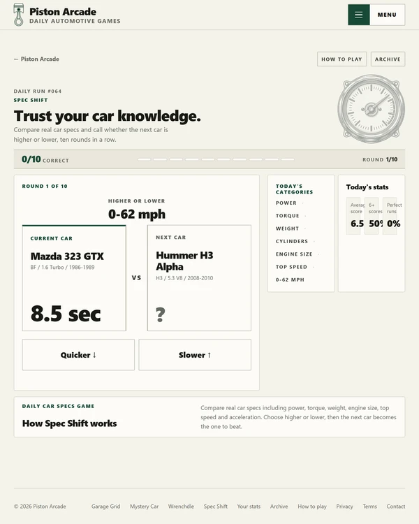 Screenshot of Spec Shift, a daily trivia game