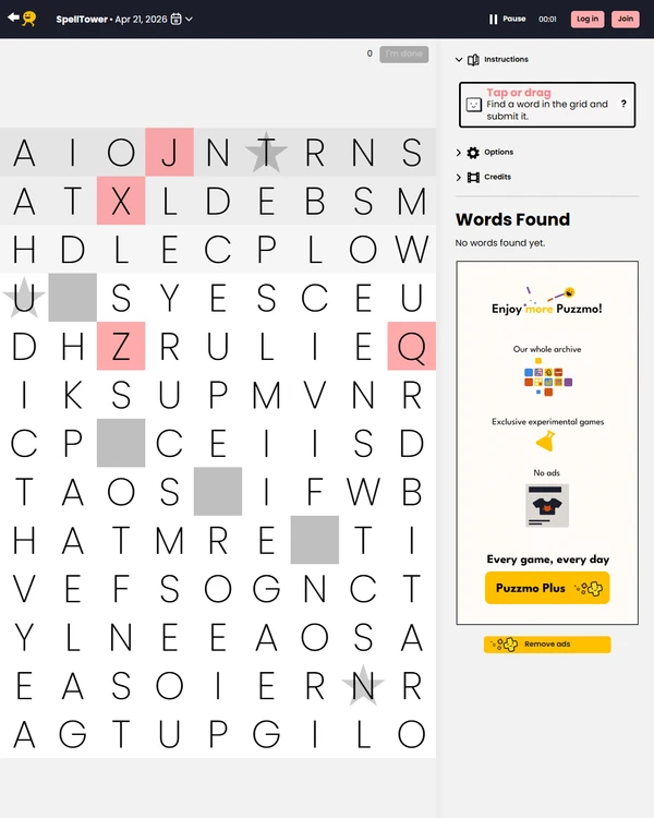 Screenshot of SpellTower, a daily word game