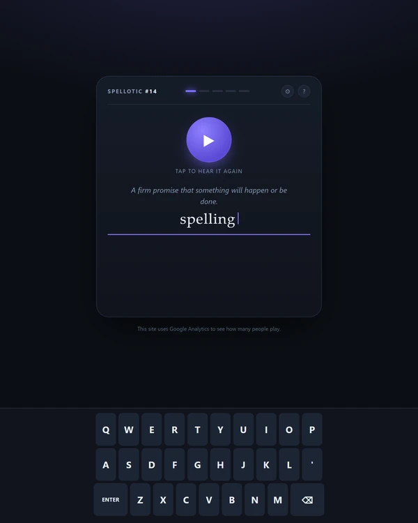 Screenshot of Spellotic, a daily word game