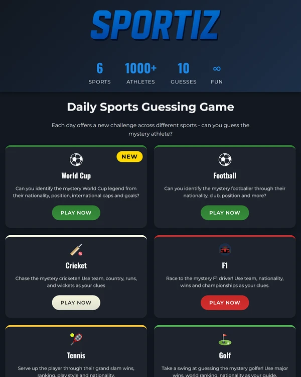 Screenshot of Sportiz, a daily sports game