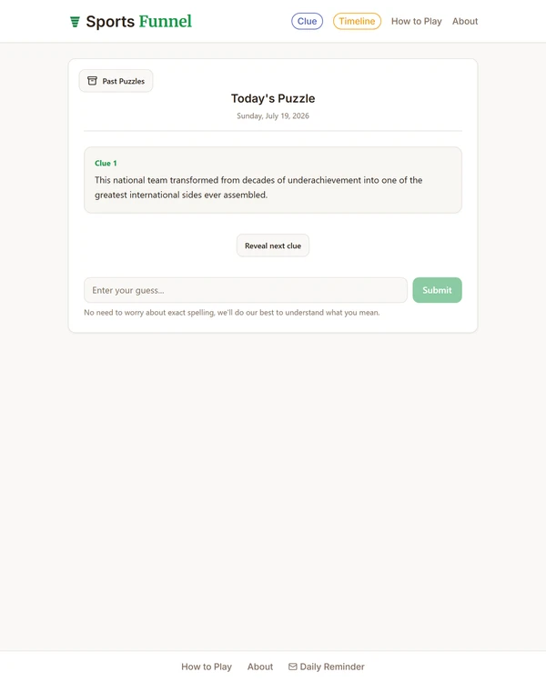 Screenshot of Sports Funnel, a daily sports game
