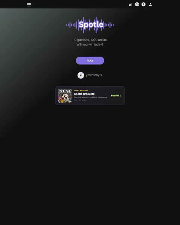 Screenshot of Spotle, a daily music game