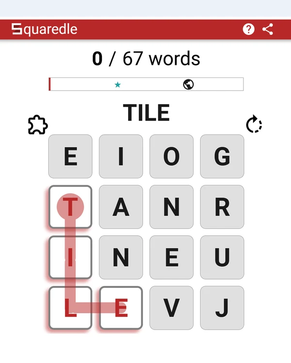 Screenshot of Squaredle, a daily word game