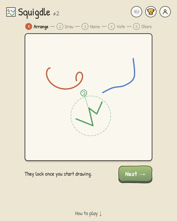 Screenshot of Squigdle, a daily skill game