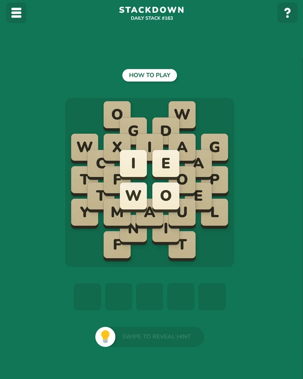 Screenshot of Stackdown, a daily word game