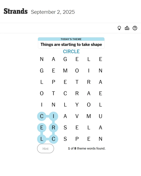Screenshot of Strands, a daily word game