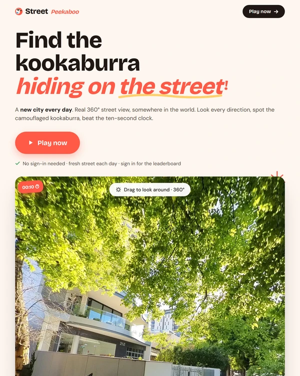 Screenshot of Street Peekaboo, a daily animal game