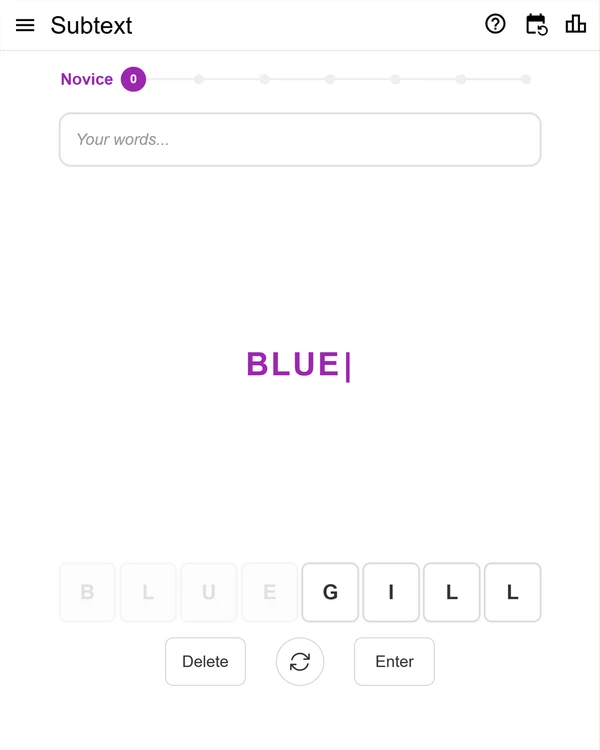 Screenshot of Subtext, a daily word game