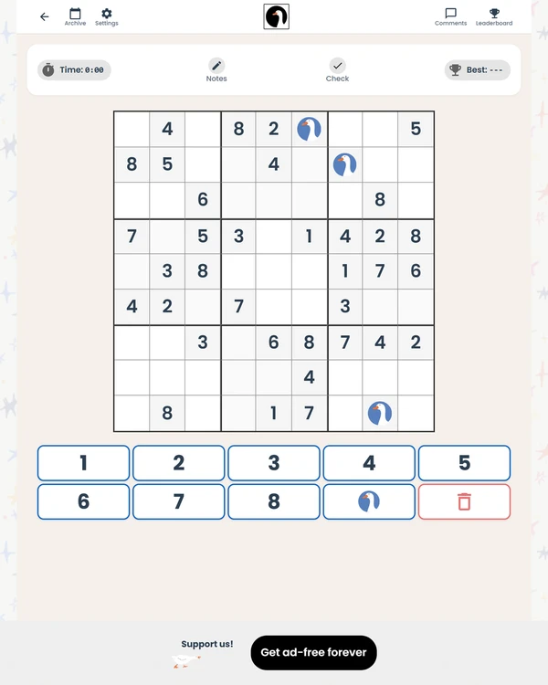 Screenshot of Sudogoose, a daily sudoku game