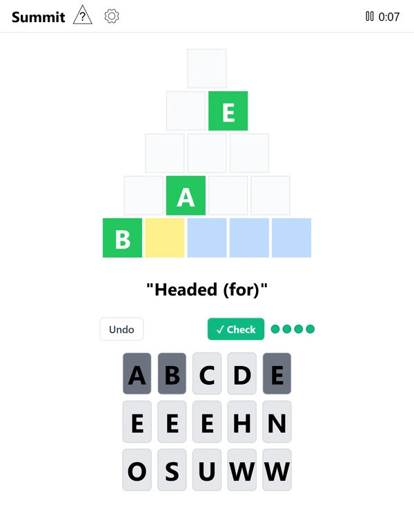 Screenshot of Summit, a daily word game