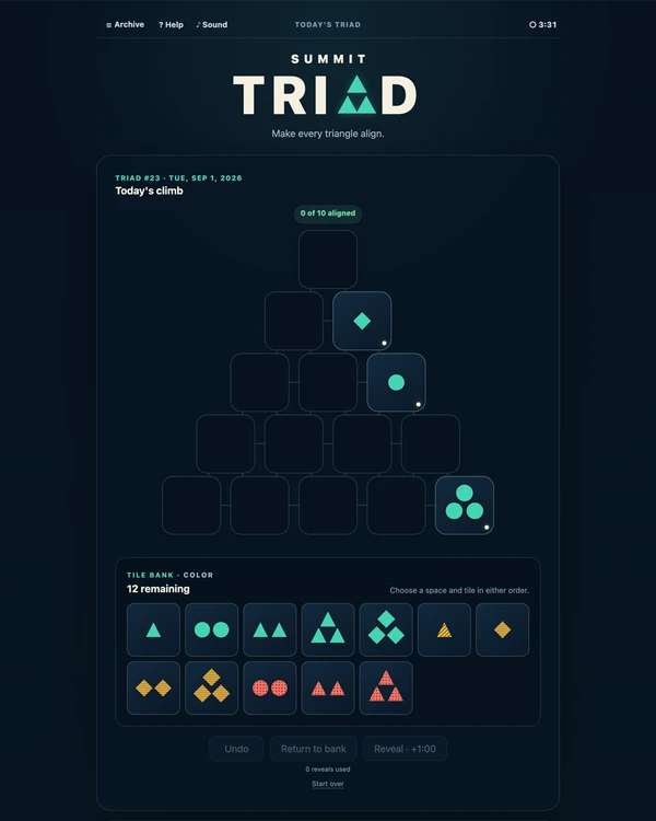 Screenshot of Summit Triad, a daily logic game