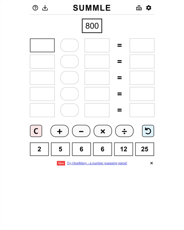 Screenshot of Summle, a daily math game