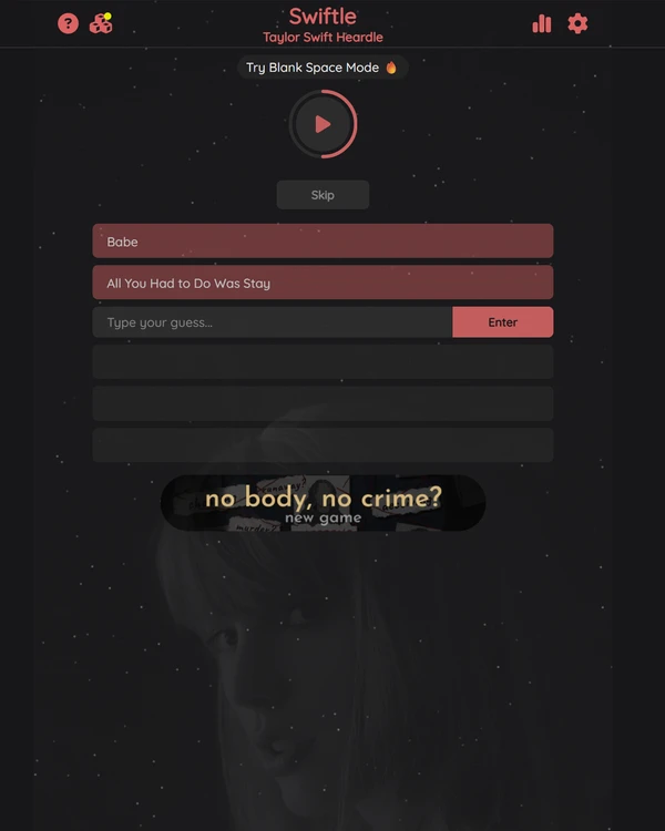 Screenshot of Swiftle, a daily music game
