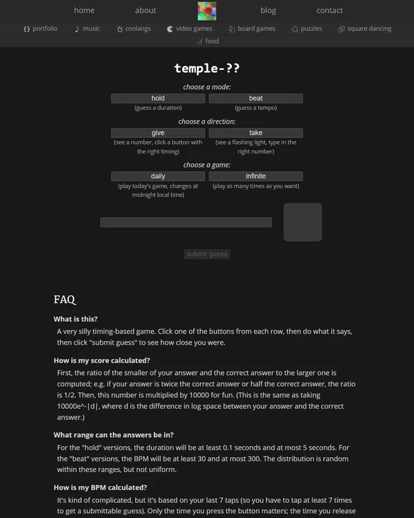 Screenshot of Temple, a daily music game