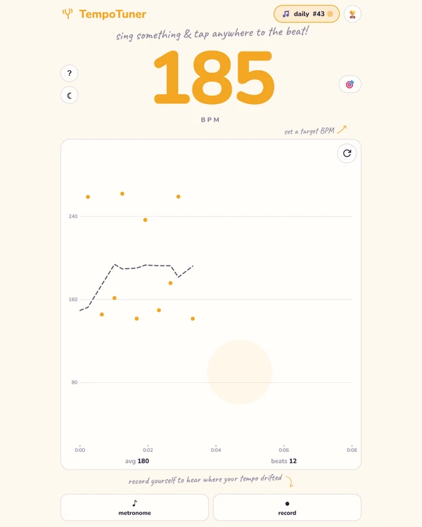 Screenshot of TempoTuner, a daily music game