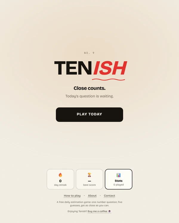 Screenshot of Tenish, a daily estimation game