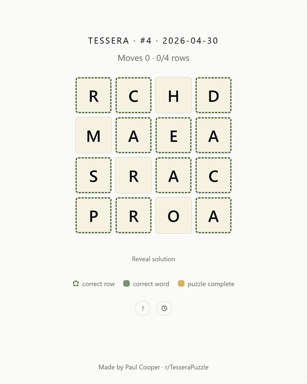 Screenshot of Tessera: Daily Word Puzzle, a daily word game