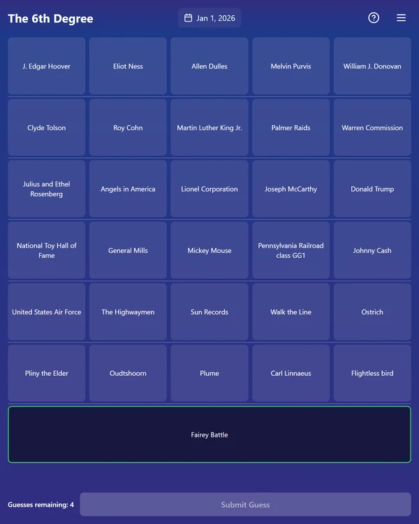 Screenshot of The 6th Degree, a trivia game