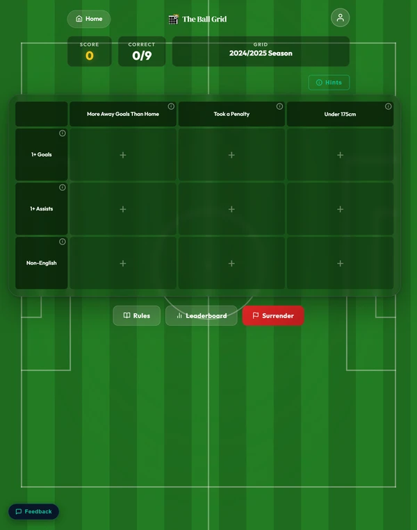 Screenshot of The Ball Grid, a daily sports game