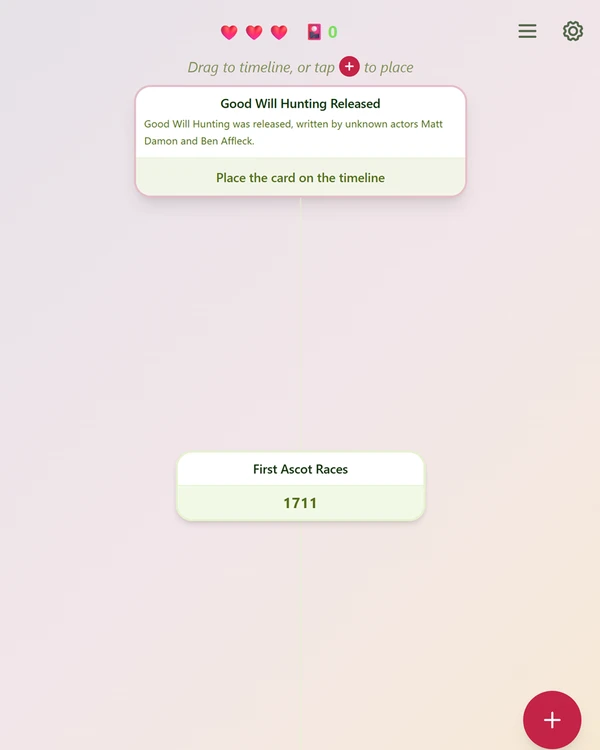 Screenshot of The Chronology Game, a daily trivia game