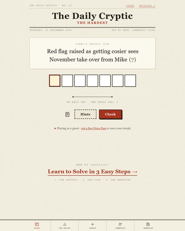 Screenshot of The Daily Cryptic, a daily word game