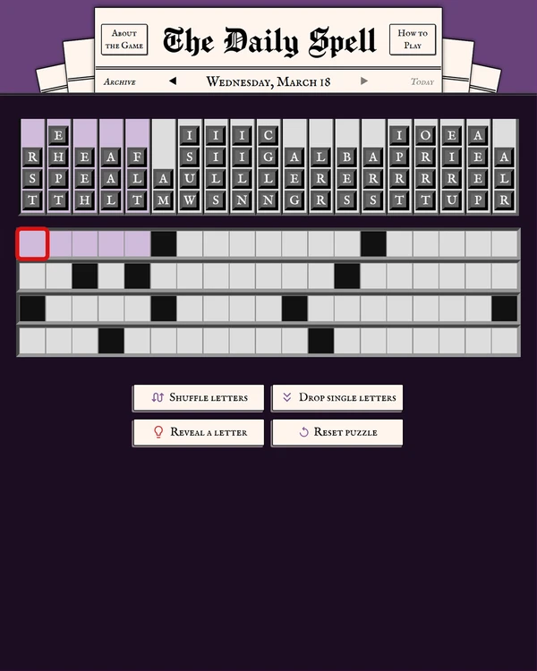 Screenshot of The Daily Spell, a daily word game