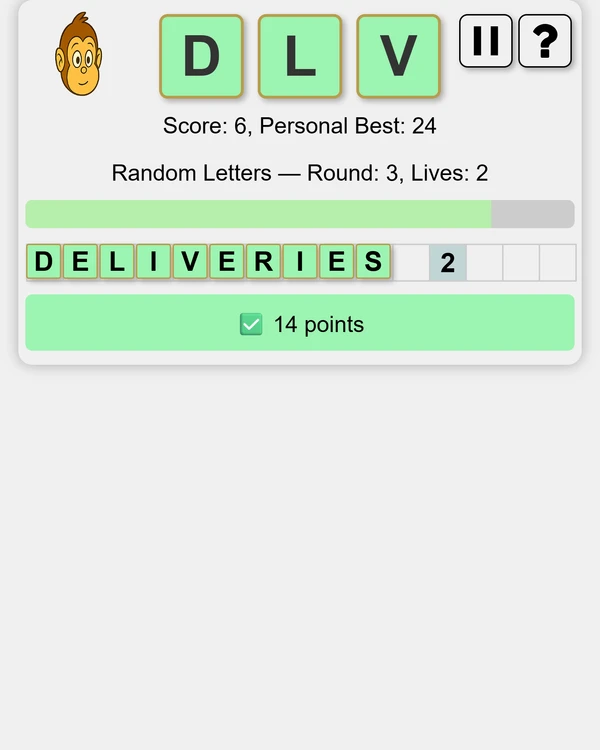 Screenshot of Three Letters Game, a daily word game